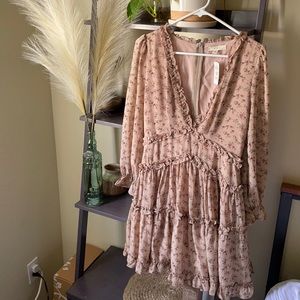 Dusty Pink Ruched Floral Dress- Brand New